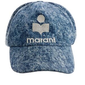 Isabel Marant Blue Denim Logo Baseball Cap with White Embroidery